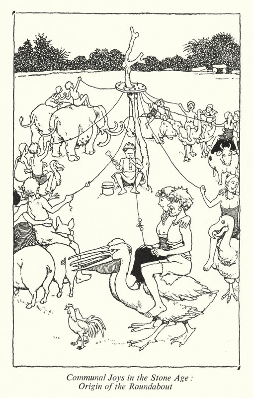 Gemeenschappelijke vreugden in het stenen tijdperk, oorsprong van de draaimolen door William Heath Robinson