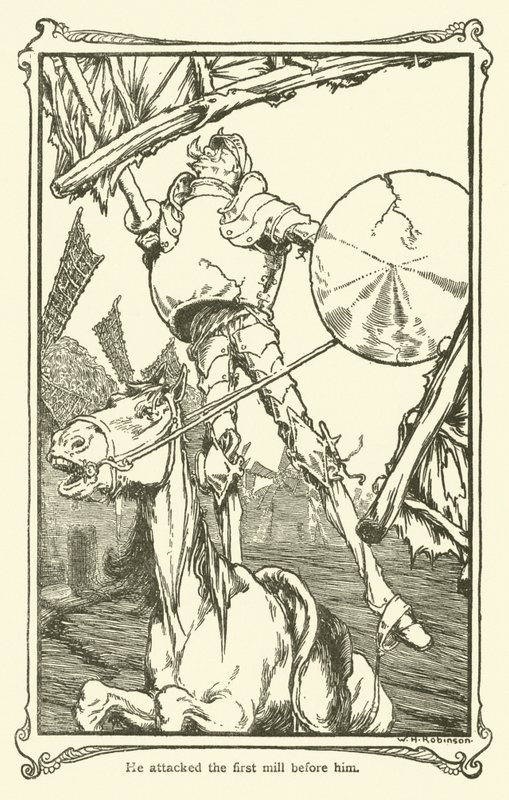 Illustratie voor Don Quichot door William Heath Robinson