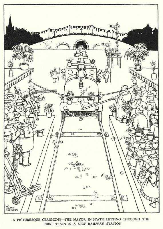 Illustratie voor Railway Ribaldry door W Heath Robinson door William Heath Robinson