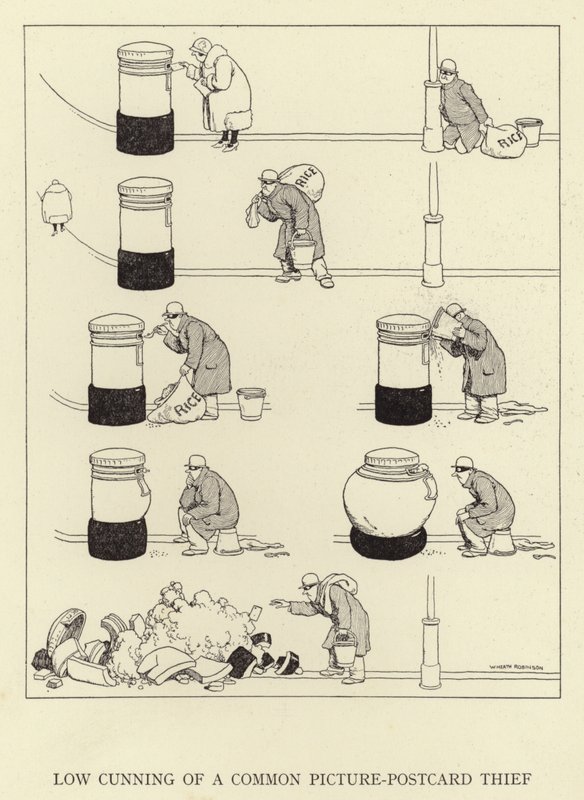 Laag geslepen van een gewone ansichtkaartdief door William Heath Robinson