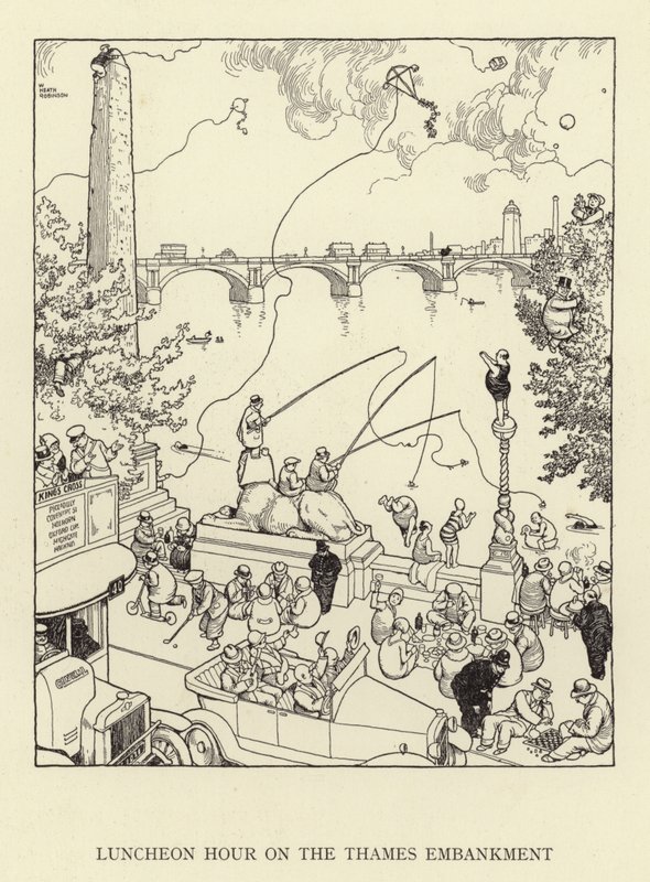 Lunchpauze op de Thames Embankment door William Heath Robinson