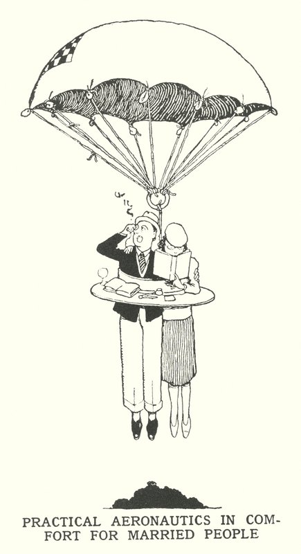 Praktische luchtvaart in comfort voor getrouwde mensen (litho) door William Heath Robinson