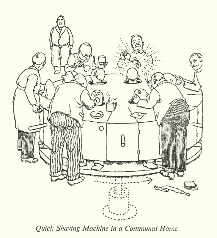 Snelle Scheermachine in een Gemeenschappelijk Huis door William Heath Robinson