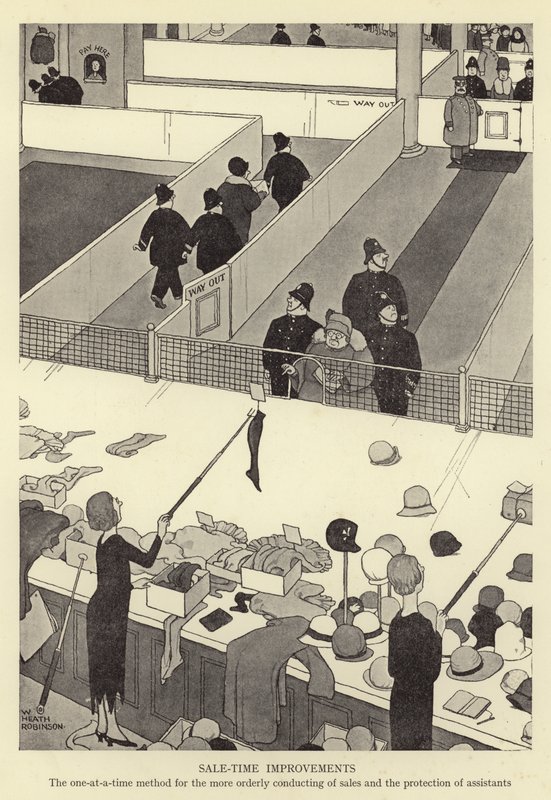 Verkoopverbeteringen, de een-voor-een methode voor het ordelijker uitvoeren van verkopen en de bescherming van assistenten door William Heath Robinson