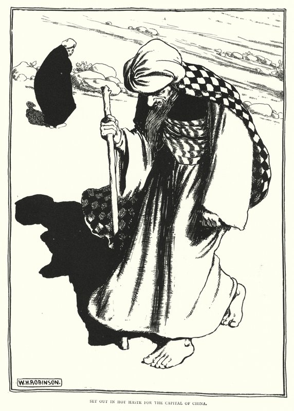 Vertrokken in grote haast naar de hoofdstad van China (gravure) door William Heath Robinson