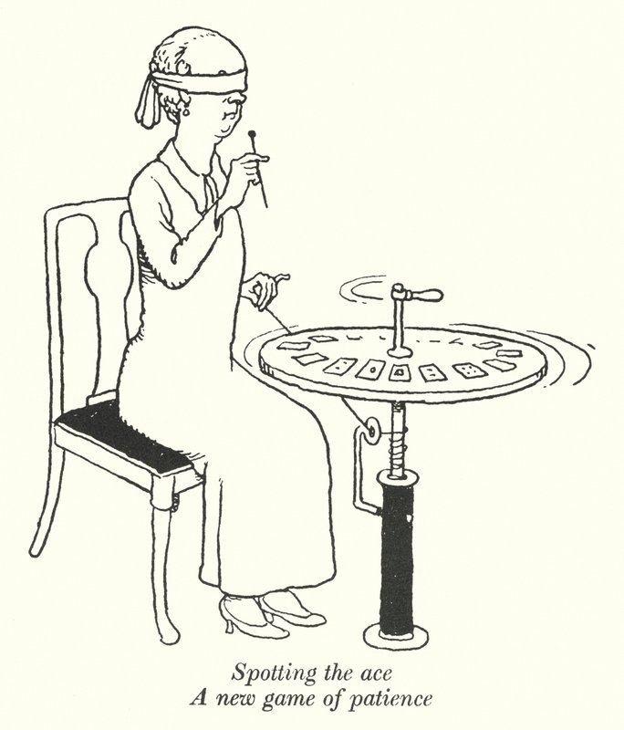 De aas spotten, een nieuw patience-spel (litho) door William Heath Robinson