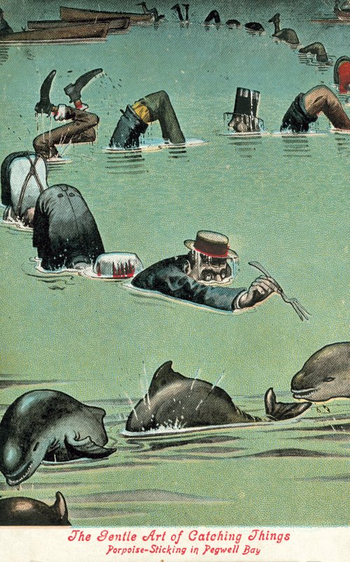 De kunst van het vangen van dingen - bruinvissen steken in Pegwell Bay door William Heath Robinson