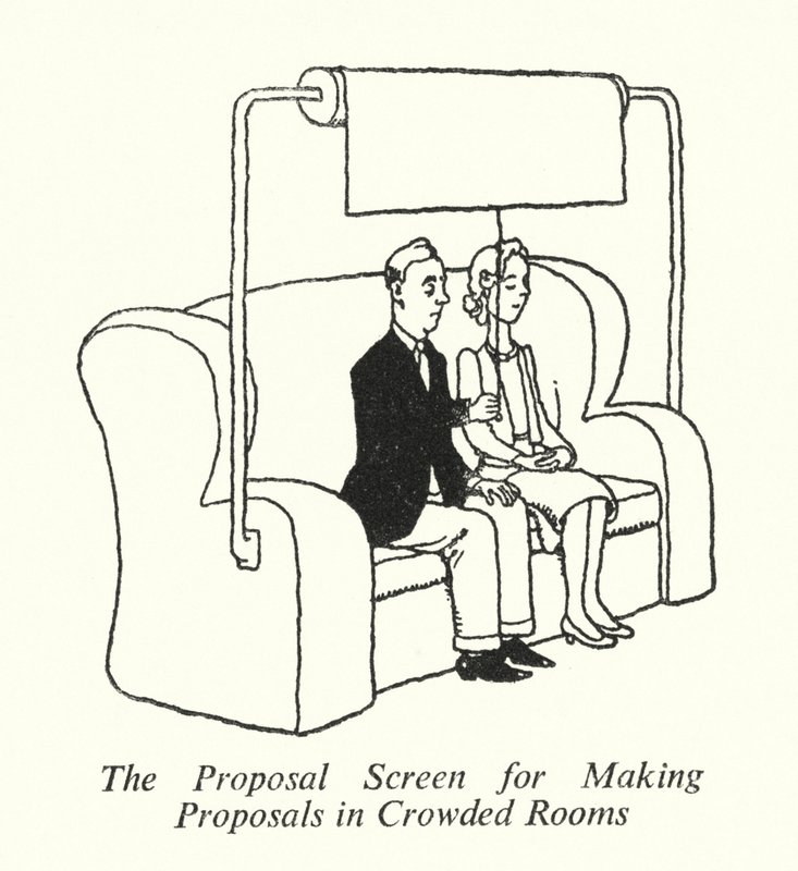Het Voorstel Scherm voor Het Doen van Voorstellen in Drukke Kamers door William Heath Robinson