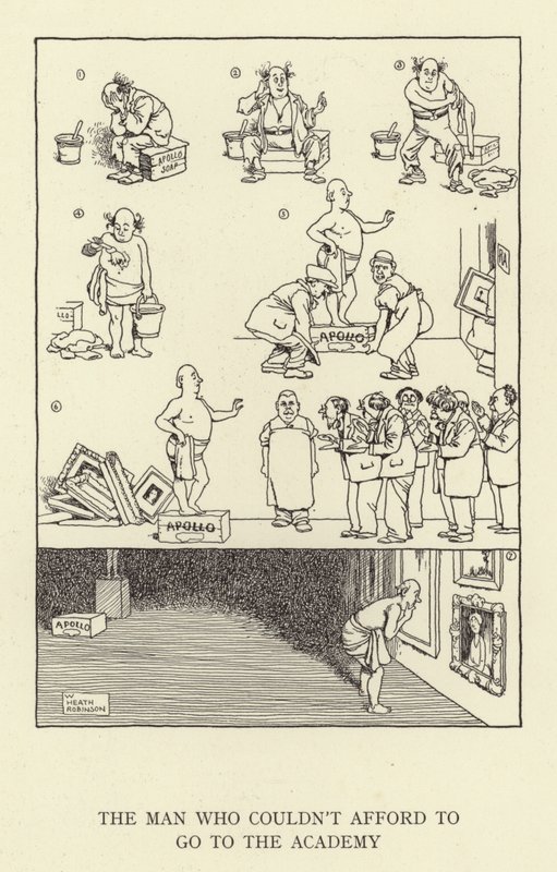 De man die het zich niet kon veroorloven om naar de academie te gaan door William Heath Robinson