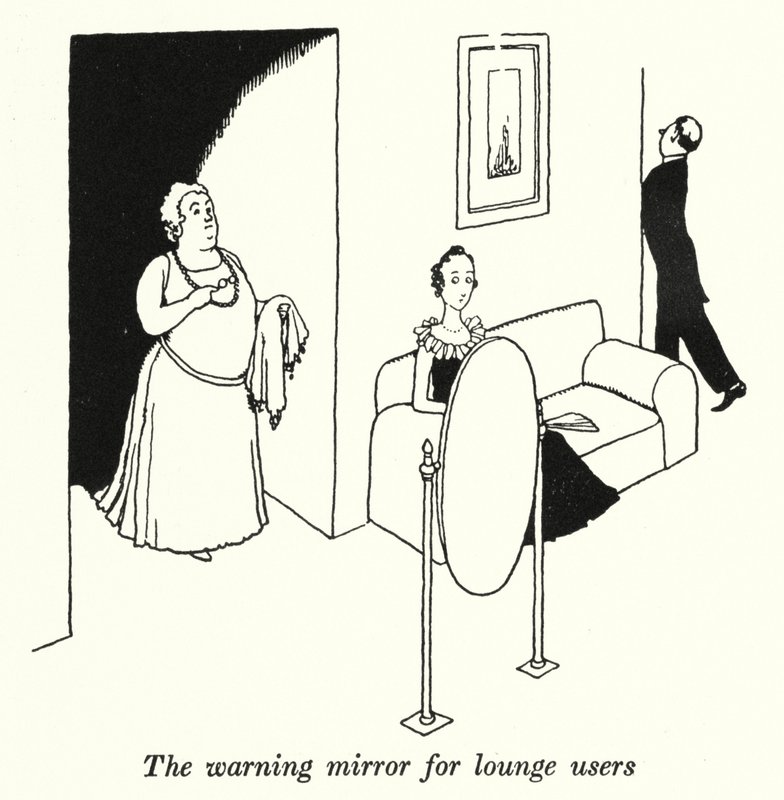 De waarschuwingsspiegel voor loungegebruikers door William Heath Robinson