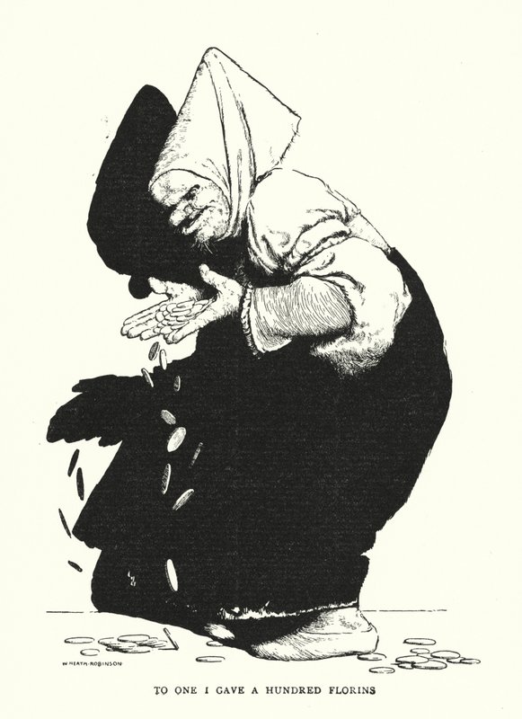 Aan één gaf ik honderd florijnen (litho) door William Heath Robinson