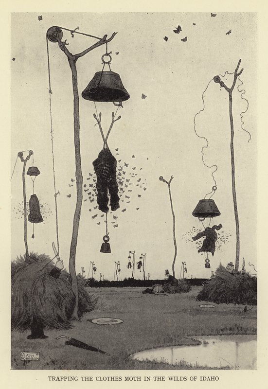 Vangen van de klerenmot in de Wildernis van Idaho door William Heath Robinson