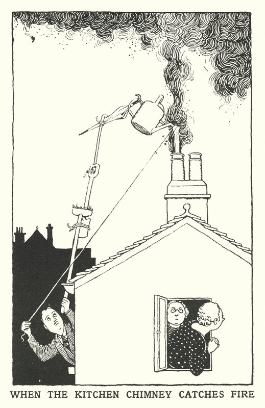 Wanneer de keuken schoorsteen in brand vliegt door William Heath Robinson