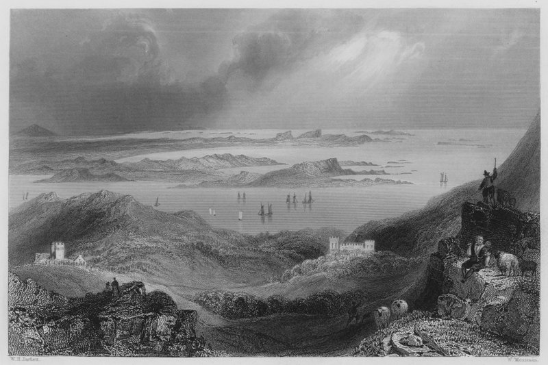 Clifden Kasteel, Connemara (gravure) door William Henry (after) Bartlett
