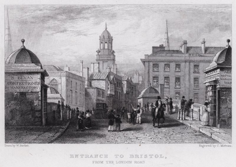 Ingang naar Bristol, vanaf de London Road (gravure) door William Henry (after) Bartlett