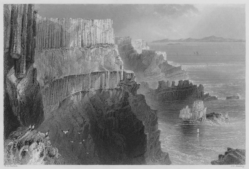 Pleaskin Klif, nabij de Giants Causeway, County Antrim door William Henry (after) Bartlett