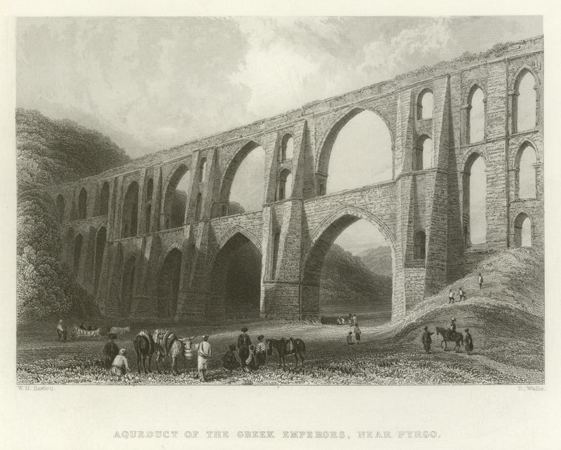Aquaduct van de keizers, nabij Pyrgo, Turkije door William Henry Bartlett
