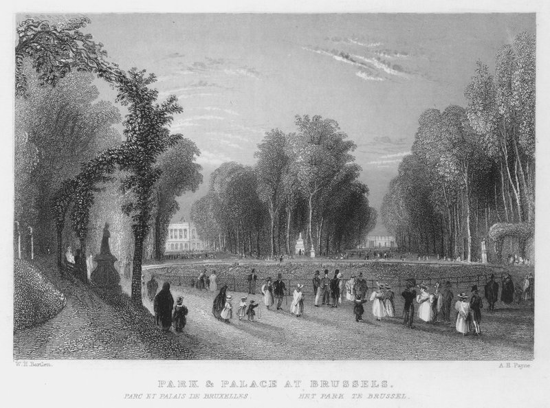 Park en Paleis in Brussel (gravure) door William Henry Bartlett