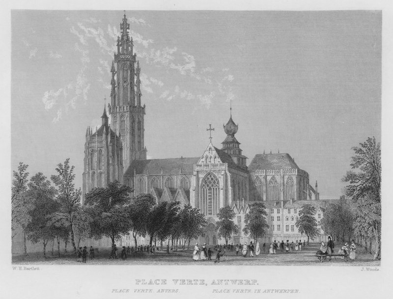 Place Verte, Antwerpen (gravure) door William Henry Bartlett