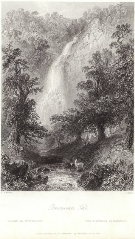 Powerscourt Fall aan de rivier de Dargle door William Henry Bartlett
