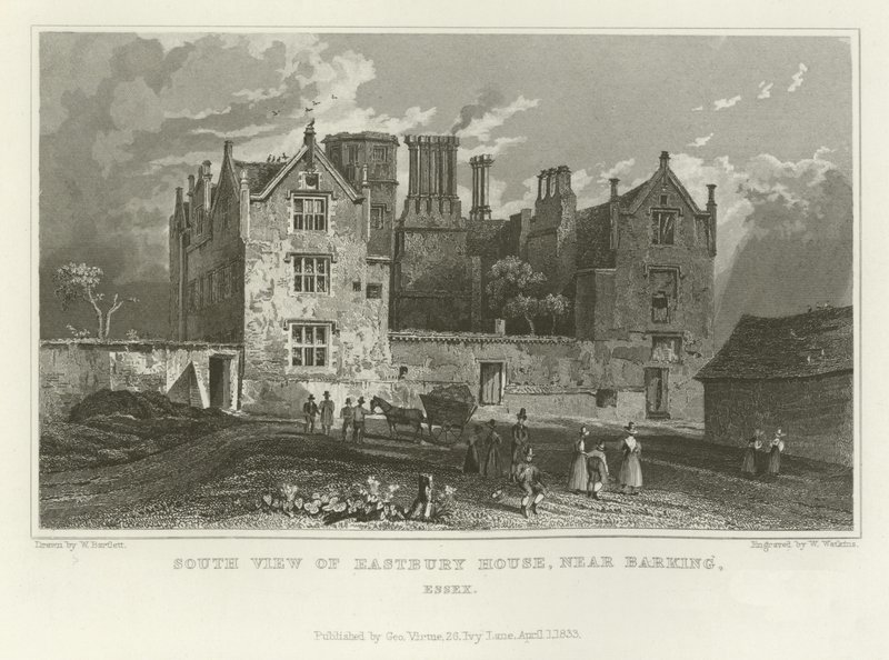 Zuidelijk Uitzicht op Eastbury House, nabij Barking, Essex door William Henry Bartlett