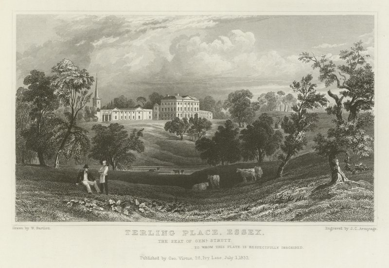 Terling Place, Essex, de zetel van generaal Strutt door William Henry Bartlett