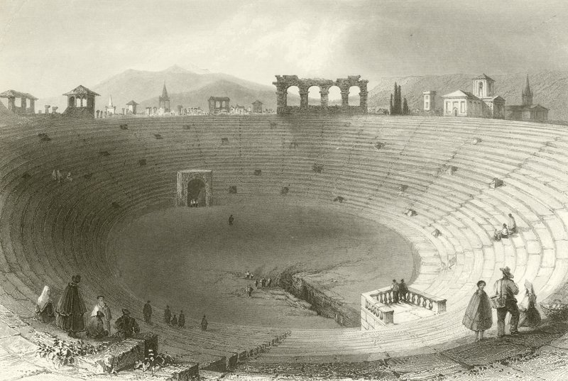 Het Amfitheater, Verona door William Henry Bartlett