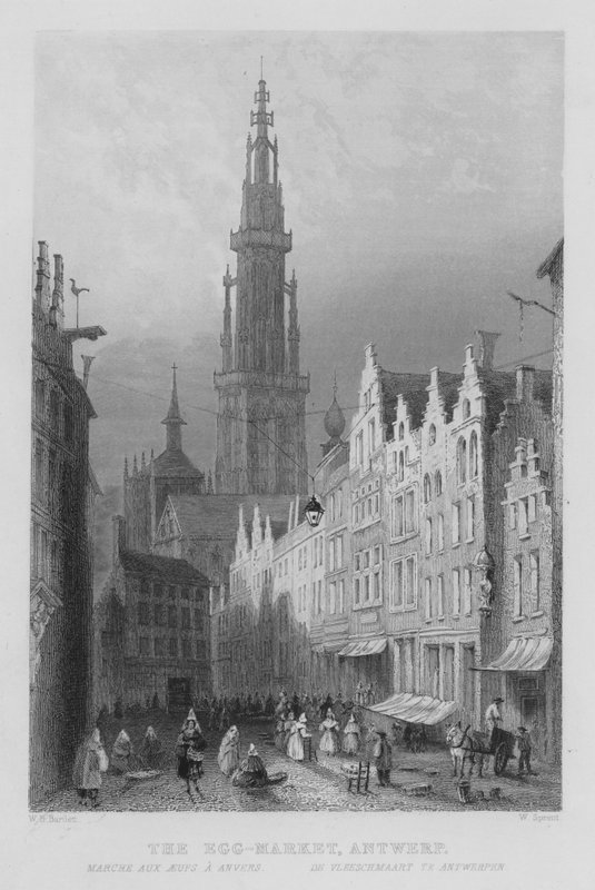 De Eierenmarkt, Antwerpen door William Henry Bartlett