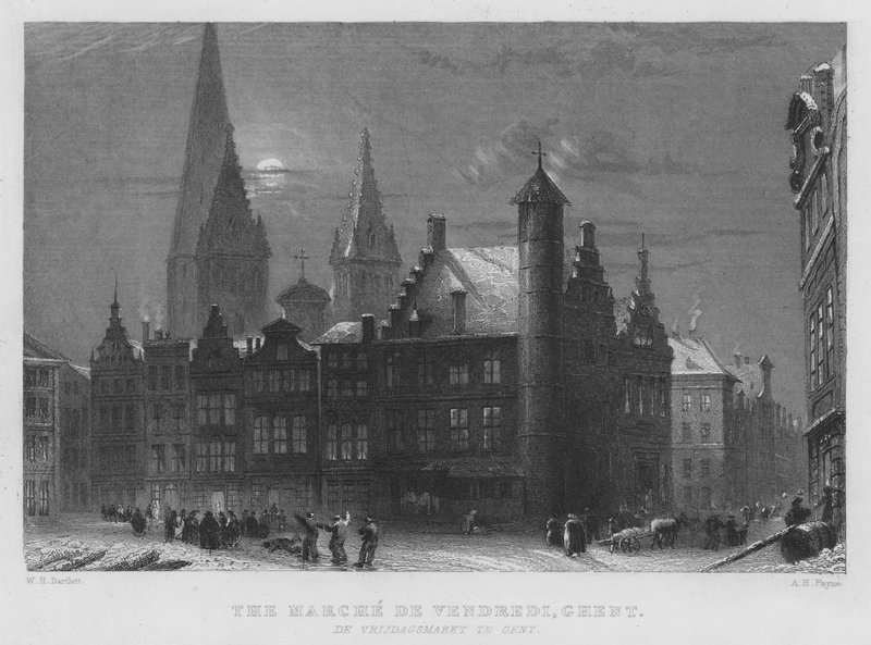 De Vrijdagmarkt, Gent door William Henry Bartlett