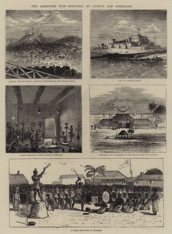De Ashantee-oorlog, schetsen in Elmina en Coomassie door William Henry James Boot
