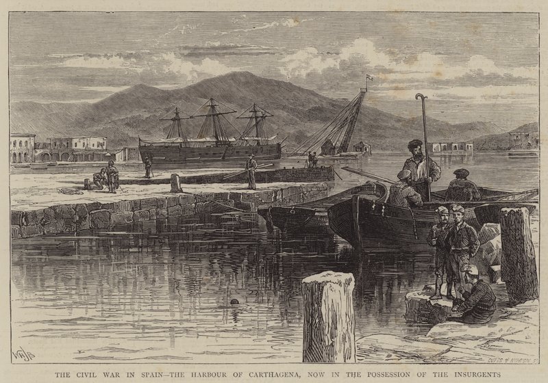 De Burgeroorlog in Spanje, de Haven van Carthagena, nu in het bezit van de Opstandelingen door William Henry James Boot