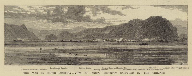 De Oorlog in Zuid-Amerika, Uitzicht op Arica, recent veroverd door de Chilenen door William Henry James Boot
