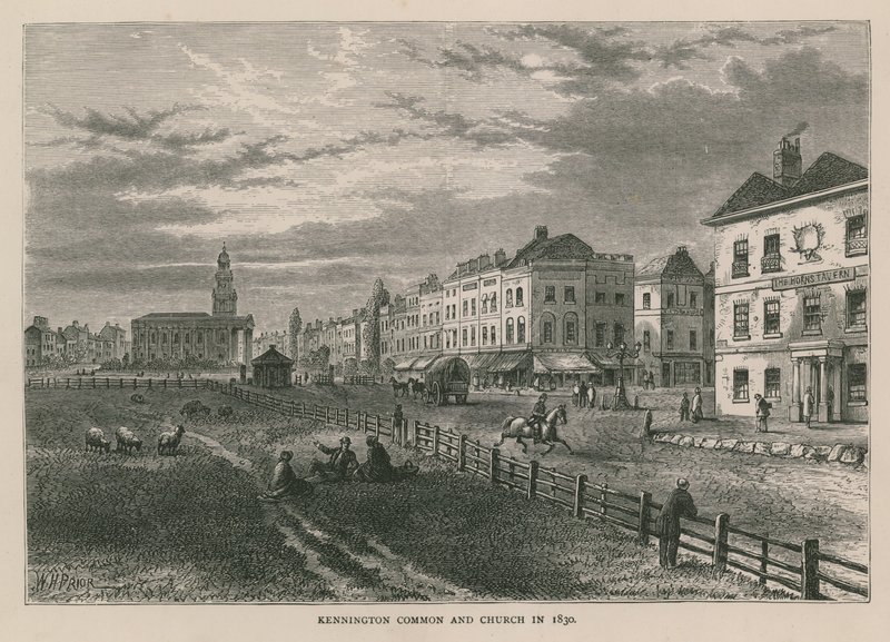 Kennington Common en Kerk in 1830 door William Henry Prior