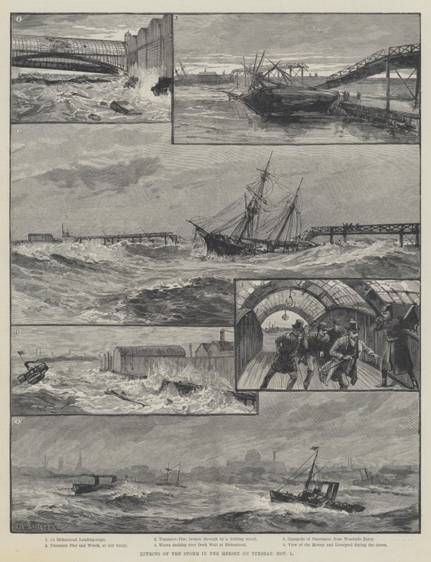 Gevolgen van de Storm in de Mersey op dinsdag 1 november door William Heysham Overend
