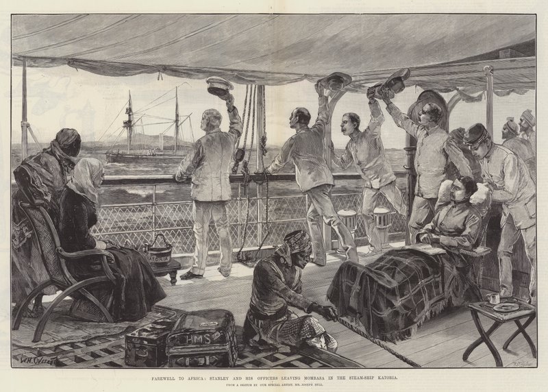 Afscheid van Afrika, Stanley en zijn Officieren verlaten Mombasa in het Stoomschip Katoria door William Heysham Overend