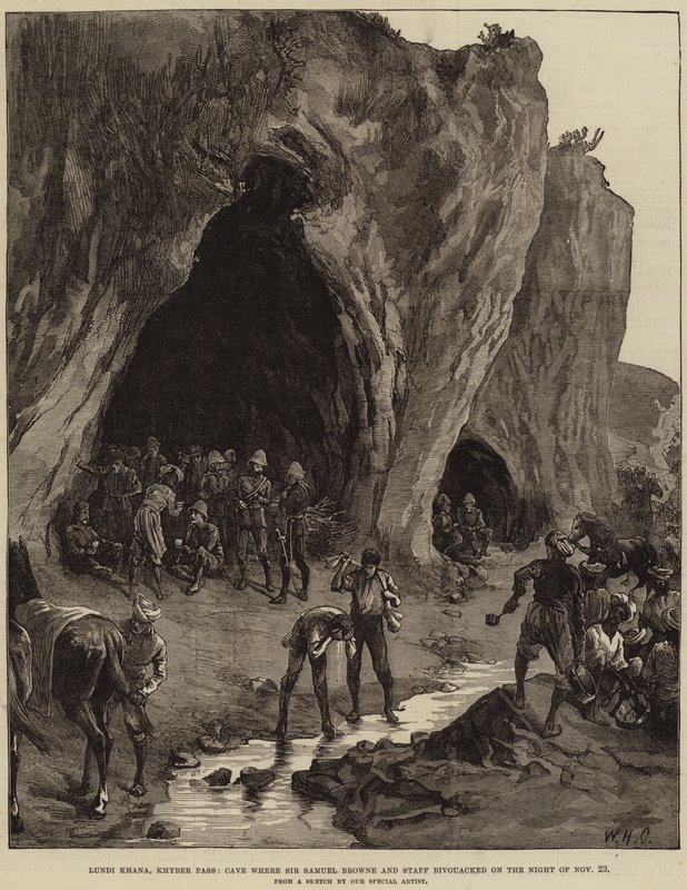 Lundi Khana, Khyberpas, Grot waar Sir Samuel Browne en Staf bivakkeerden in de Nacht van 23 november door William Heysham Overend