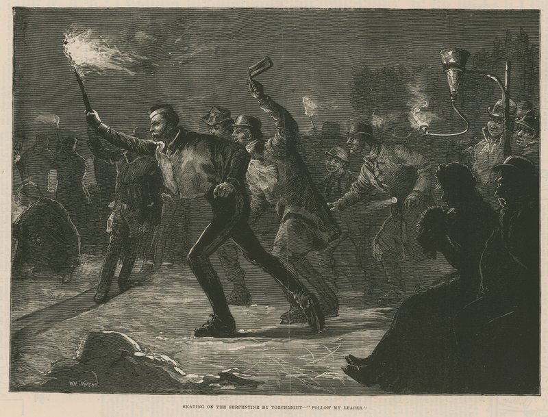 Schaatsen op de Serpentine bij fakkellicht door William Heysham Overend