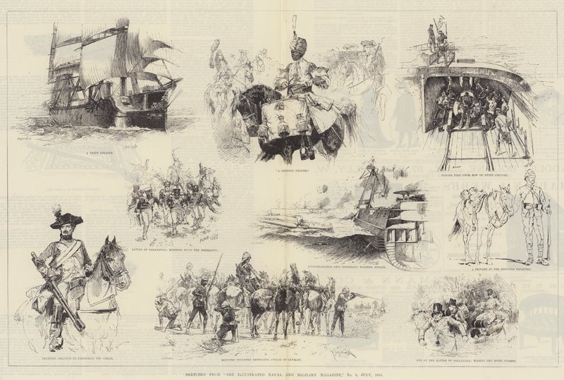 Schetsen uit The Illustrated Naval and Military Magazine, No 1, juli 1884 door William Heysham Overend