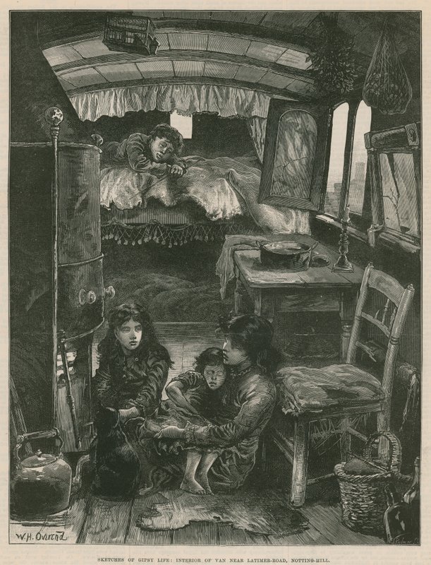 Schetsen van het zigeunerleven; Interieur van een wagen nabij Latimer Road, Notting Hill door William Heysham Overend
