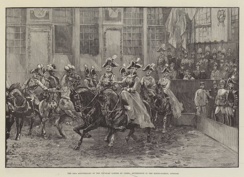 De 150e verjaardag van de Pruisische Gardes du Corps, Reiterfeste in de Rijschool, Potsdam door William Heysham Overend