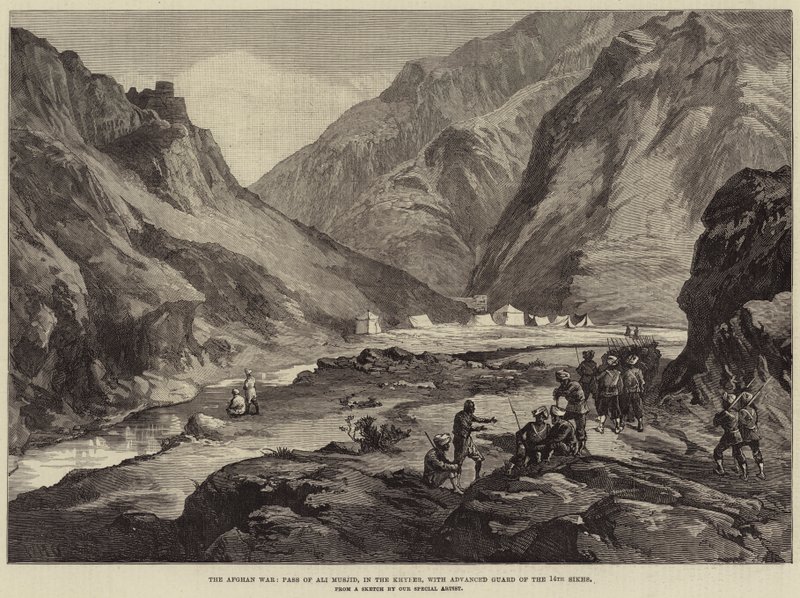 De Afghaanse Oorlog, Pas van Ali Musjid, in de Khyber, met Voorhoede van de 14e Sikhs door William Heysham Overend