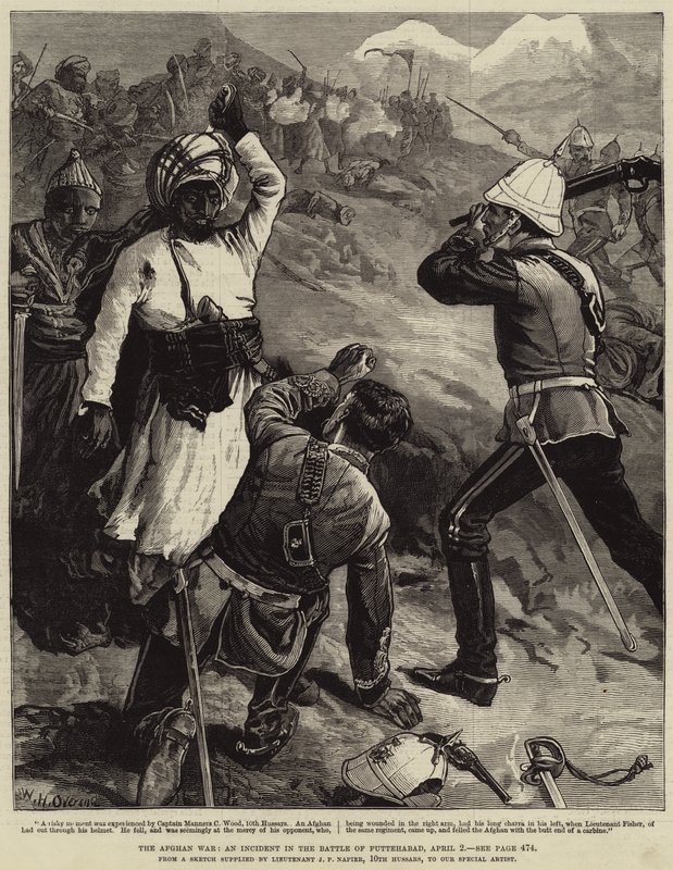 De Afghaanse Oorlog, een Incident in de Slag bij Futtehabad, 2 april door William Heysham Overend
