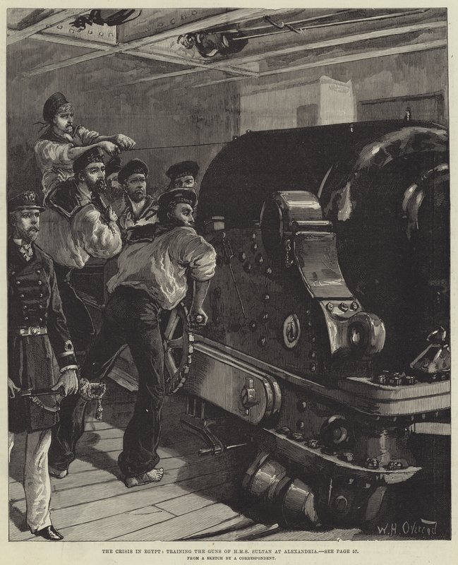 De crisis in Egypte, het richten van de kanonnen van HMS Sultan in Alexandrië door William Heysham Overend