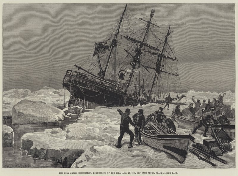 De Eira Arctische Expeditie, zinken van de Eira, 21 augustus 1881, bij Kaap Flora, Franz Joseph Land door William Heysham Overend