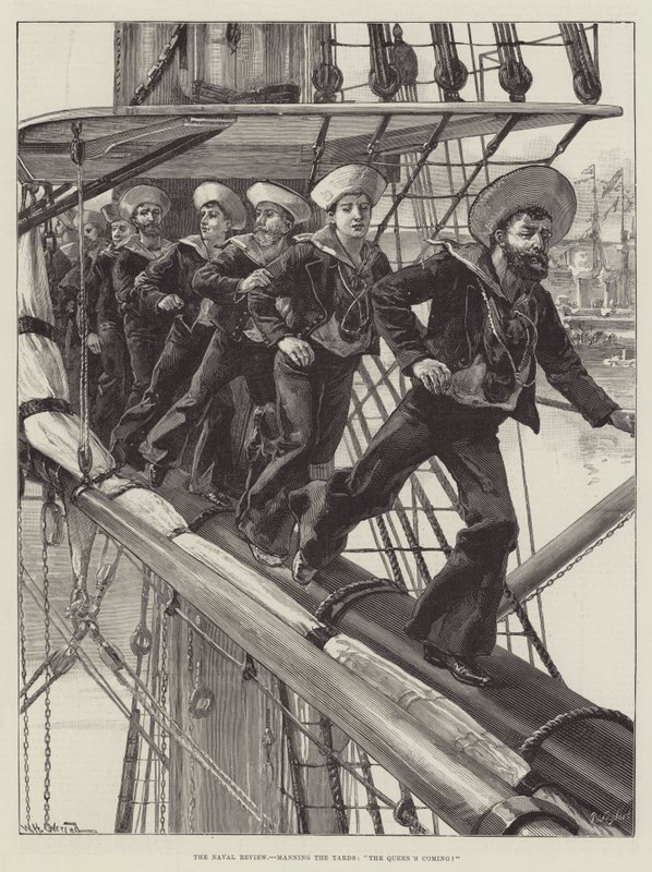 De Marineparade, bemanning van de Schepen, De Koningin Komt! door William Heysham Overend