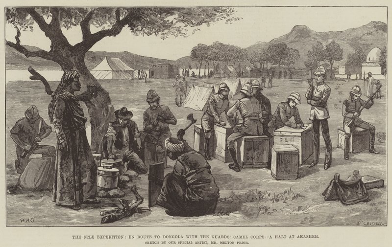 De Nijl Expeditie, Op Weg naar Dongola met het Kameelkorps van de Garde, een Stop bij Akasheh door William Heysham Overend