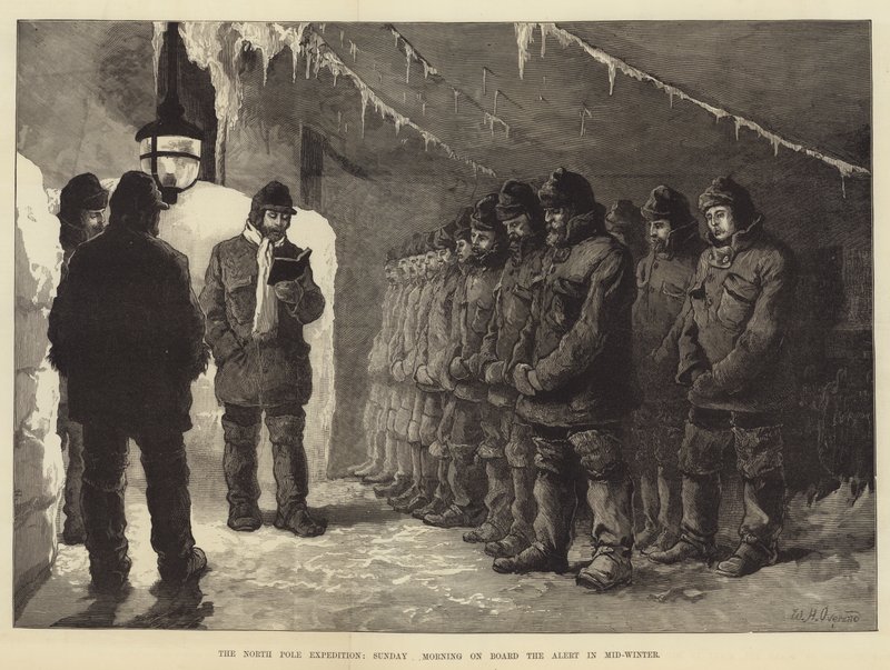 De Noordpool Expeditie, Zondagochtend aan boord van de Alert in de Midwinter door William Heysham Overend