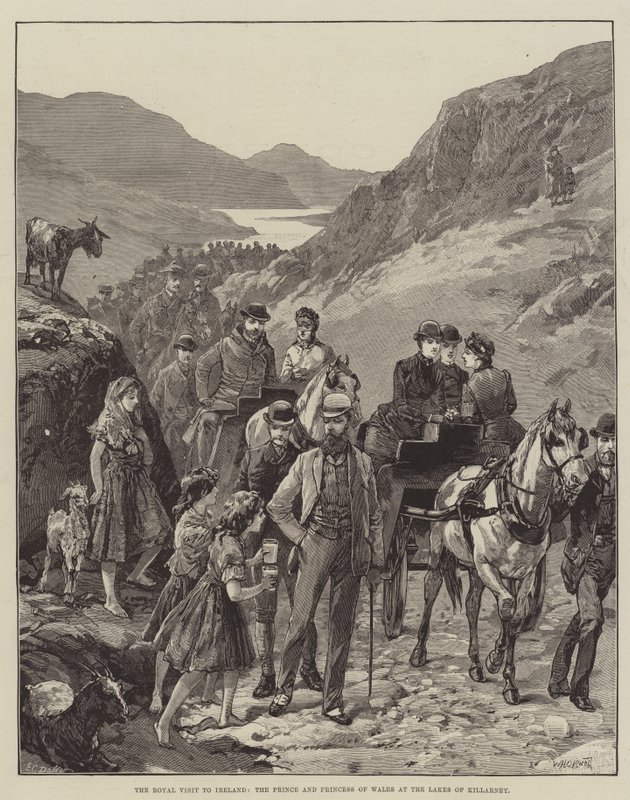 Het Koninklijk Bezoek aan Ierland, de Prins en Prinses van Wales bij de Meren van Killarney door William Heysham Overend