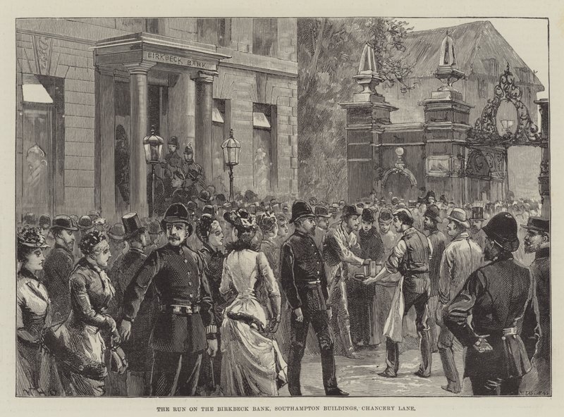 De run op de Birkbeck Bank, Southampton Buildings, Chancery Lane door William Heysham Overend
