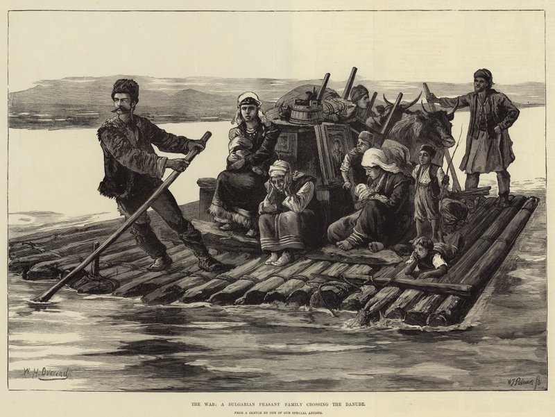 De Oorlog, een Bulgaarse Boerenfamilie steekt de Donau over door William Heysham Overend